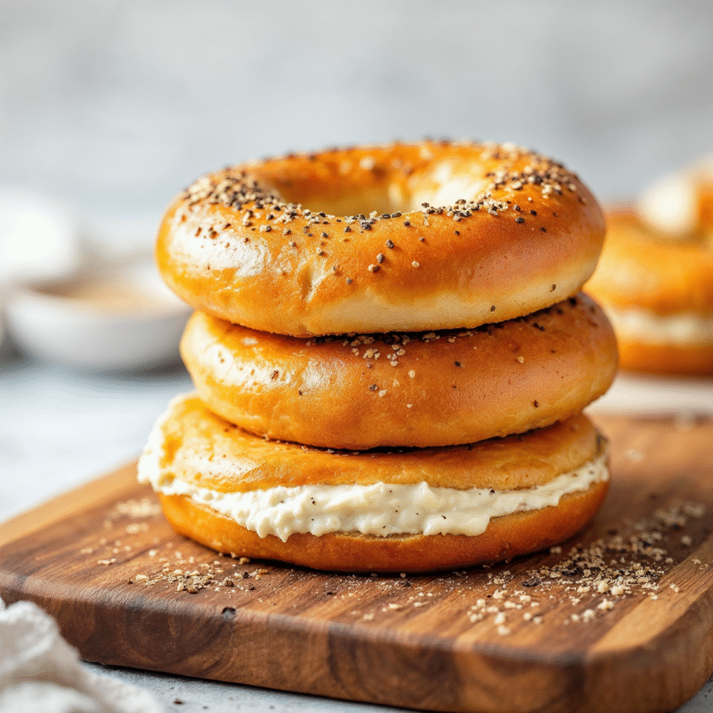 Stack of Ultimate Vegan High Protein Bagels with Everything Seasoning