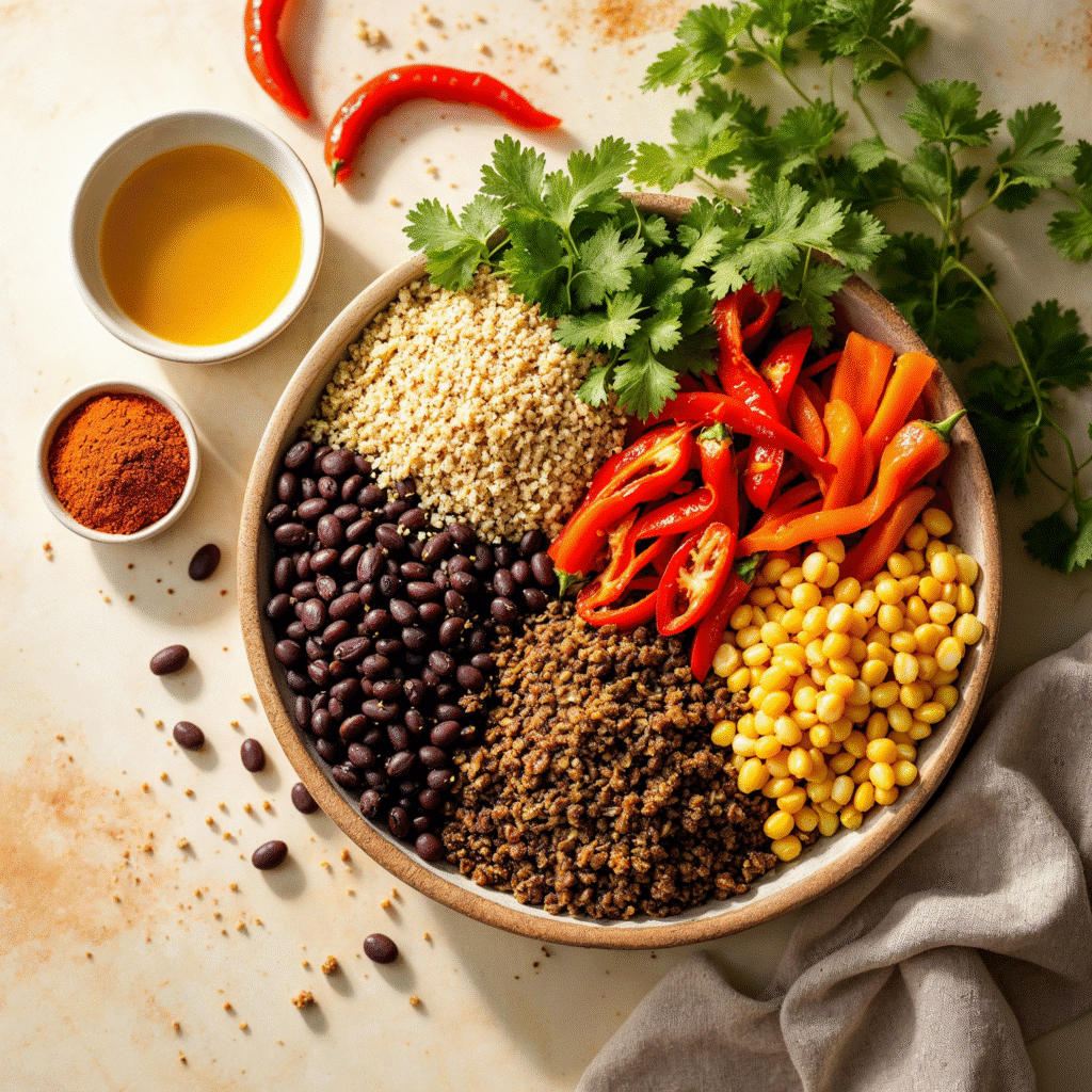 Essential ingredients for a high-fiber vegan for weight loss recipes bowl