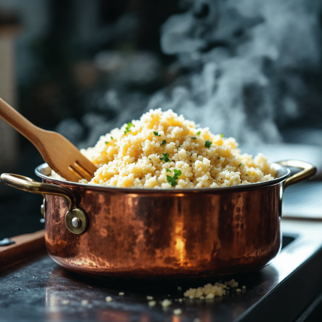 Fluffing the cooked quinoa, a base for many vegan for weight loss recipes