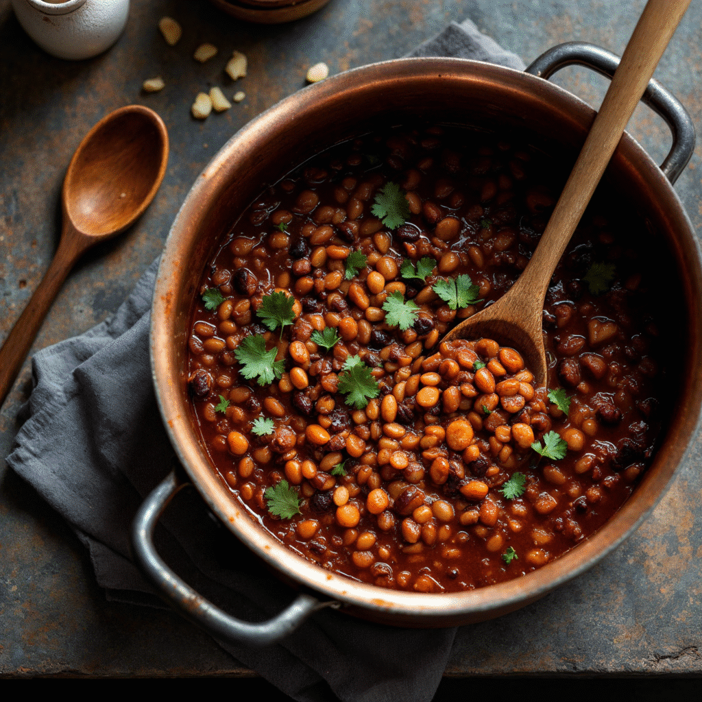 High Protein Vegan Recipes for Weight Loss: The Ultimate 4-Part Guide 2 High protein vegan lentil and bean chili simmering