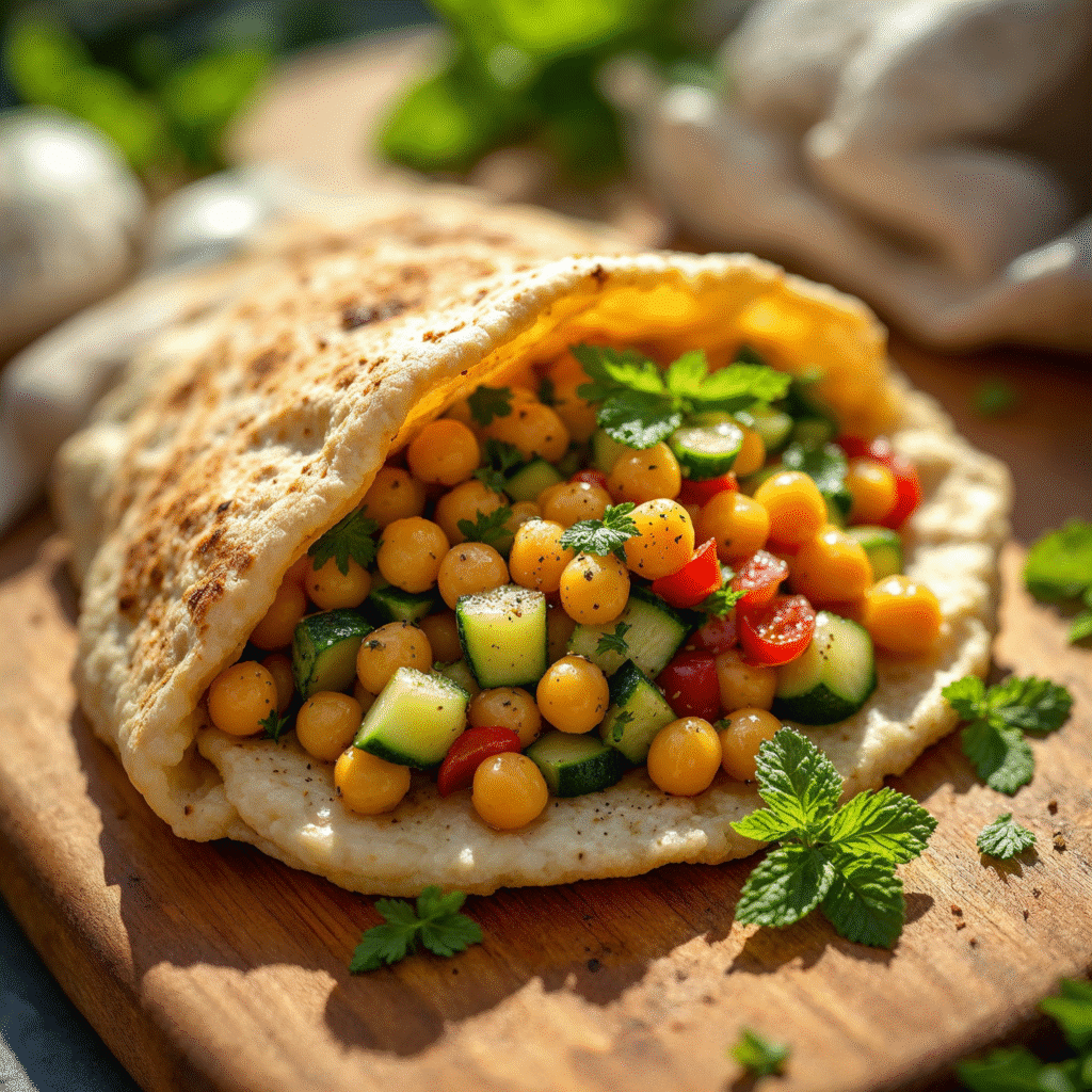 Chickpea cucumber salad served in a pita pocket.