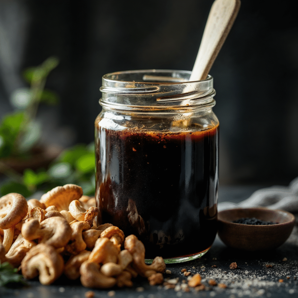 Vegan Oyster Sauce Recipe using dried shiitake mushrooms and kombu for brine.