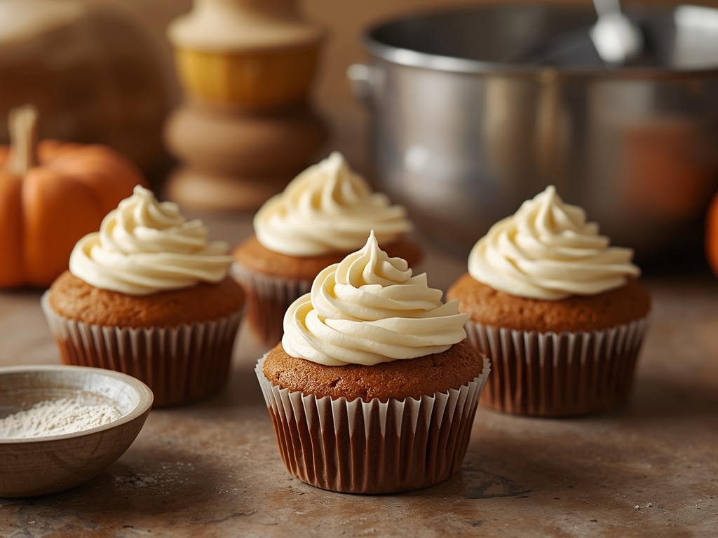 healthy pumpkin cupcakes with cream cheese frosting - Process or ingredients