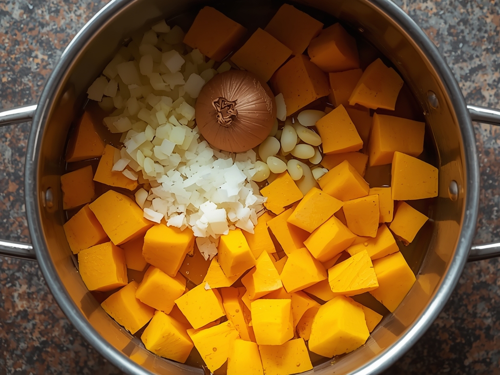 creamy vegan butternut squash soup - Process or ingredients